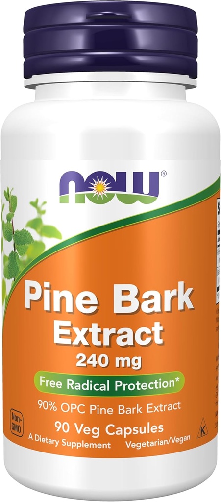NOW Foods Supplementen, Pine Bark Extract 240 mg, 90% OPC Pine Bark Extract, (van de binnenste bast van Chinese rode pijnboom), 90 Veg Capsules