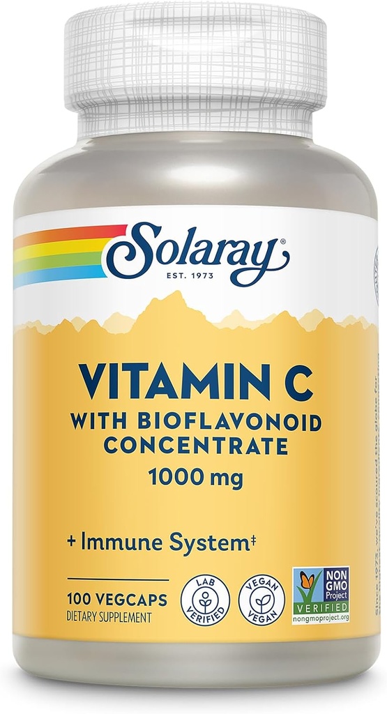 SOLARAY Vitamine C 1000mg met Bioflavonoïden Concentraat - Vitamine C Capsules met Rose HIPS en Acerola Cherry - Antioxidant, Heart Health en Immune Support Supplement, Vegan, Non-GMO, 100 Servers