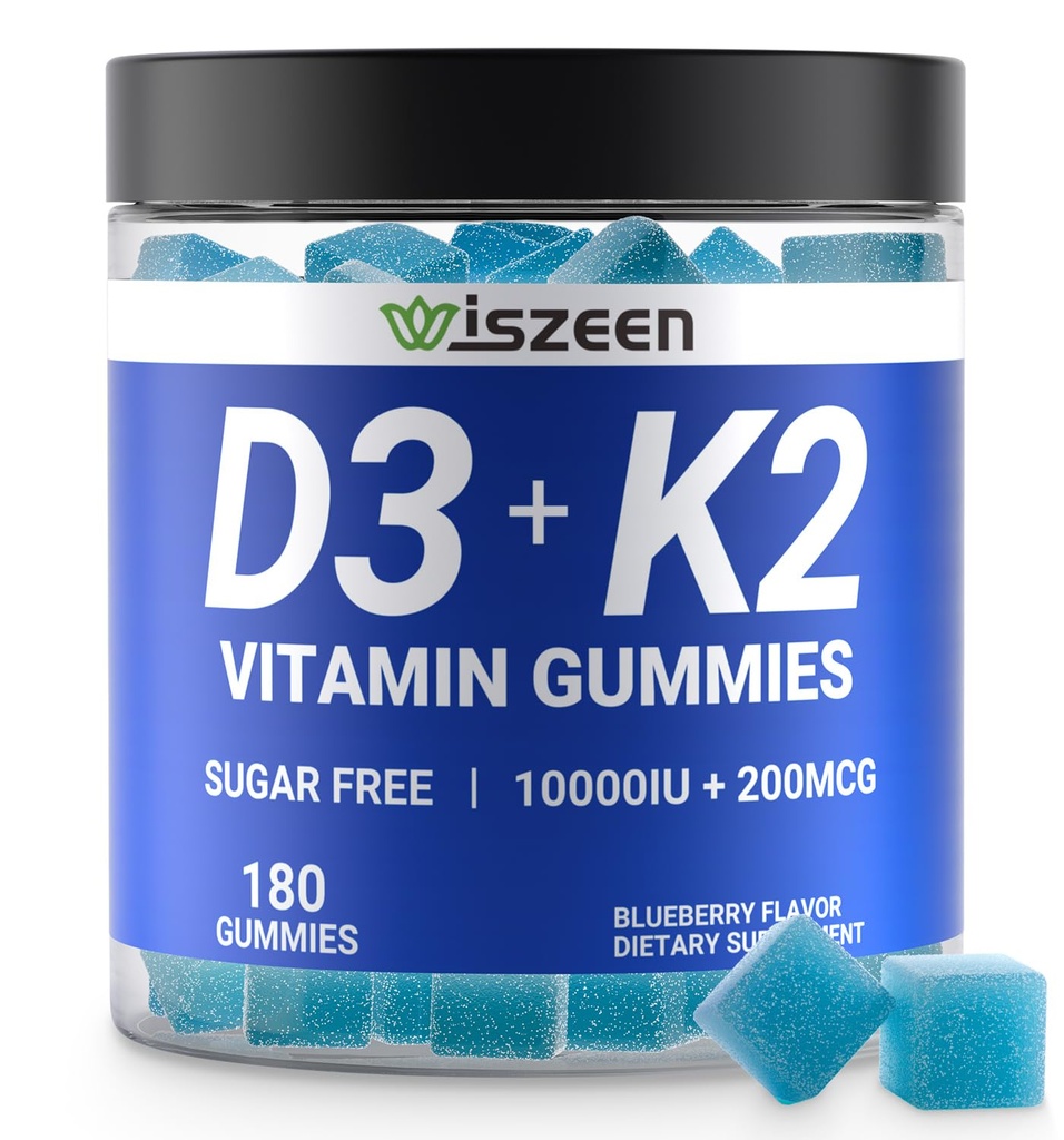 Suikervrije vitamine D3 K2 Gummies, vitamine D3 10000iu & vitamine K2(MK7) 200mcg met calcium, magnesium, vitamine B12 voor botspierenimmune, veganistisch