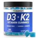 Vitamine sans sucre D3 K2 Gommies, Vitamine D3 10000iu et Vitamine K2(MK7) 200mcg avec Calcium, Magnésium, Vitamine B12 pour Immune des dents des muscles os, Vegan