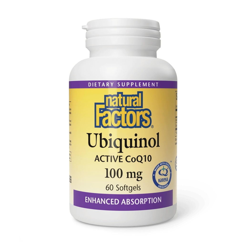 Facteurs naturels Ubiquinol 100 mg - soutient la santé cardiaque et la vitalité naturelle - Supplément de soutien antioxydant avec absorption supérieure - Soutien énergétique avec huile de lin - 60 Softgels (60 portions)