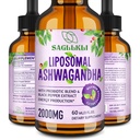 Liposomale Ashwagandha Liquid Drops 2000mg, Ashwagandha Root Extract Supplement (7% Withanolides) met Black Pepper Extract & Probiotica for Focus, Cognition & Energy - 2 FL.OZ (1 fles)
