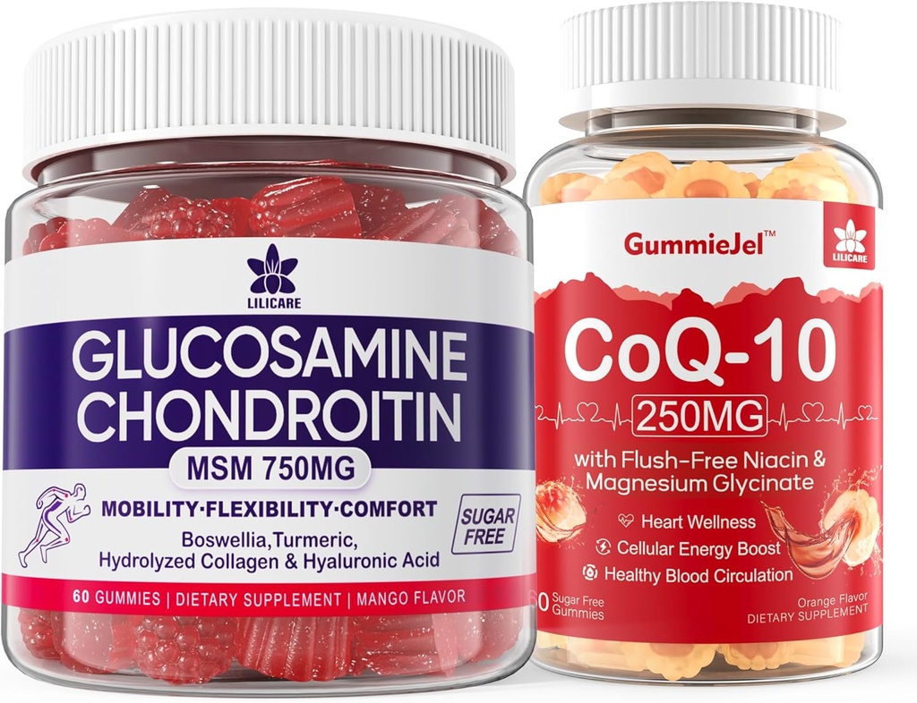 Suikervrij Glucosamine Chondroitin MSM 120 Tellingen + CoQ10 250mg Gevulde Gummies 60 Tellen
