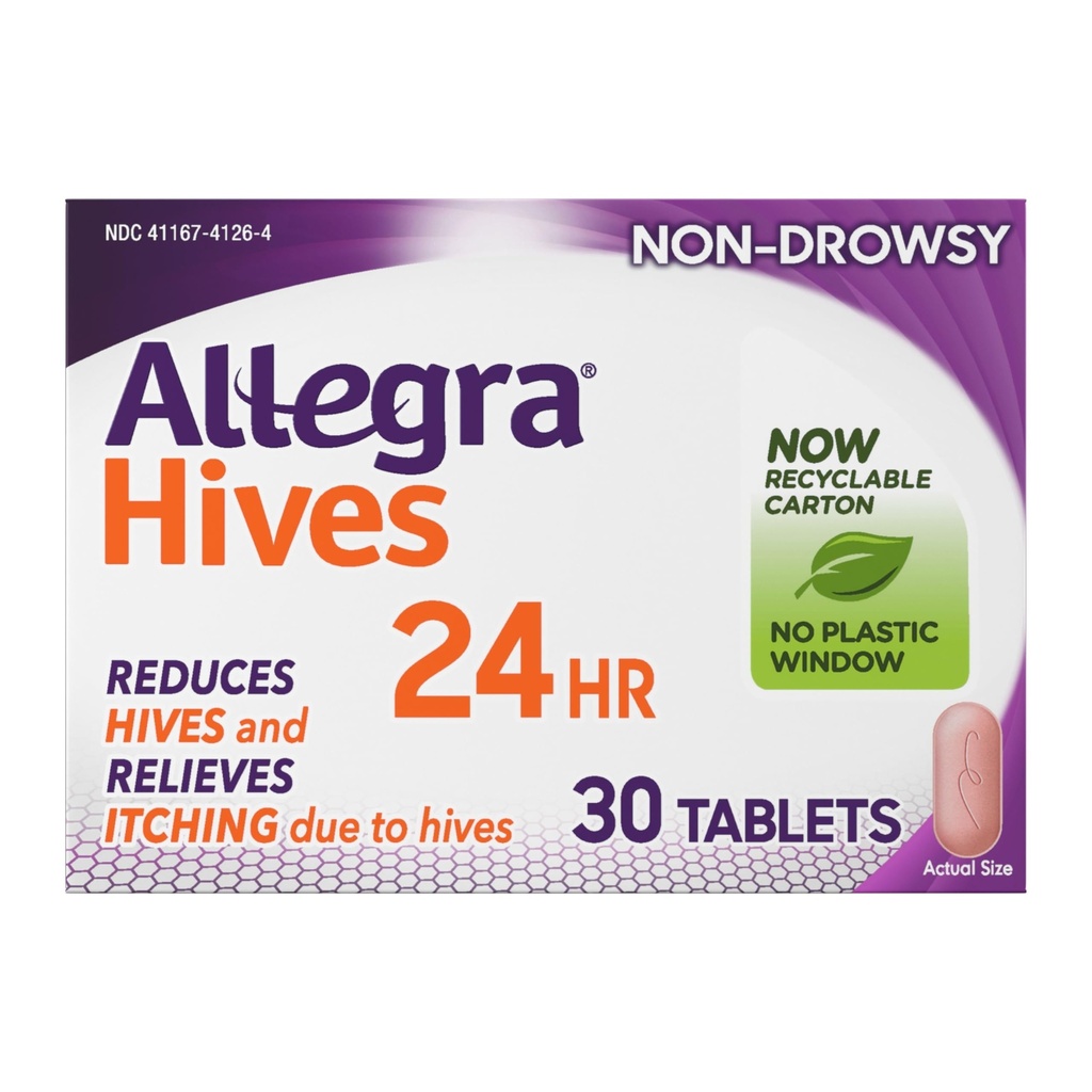 Allegra Hives Antihistamine 24-uurs tabletten, Non-Drowsy Hive Reduction and Hive Itch Relief, 180 mg Fexofenadine HCI, 30-Count