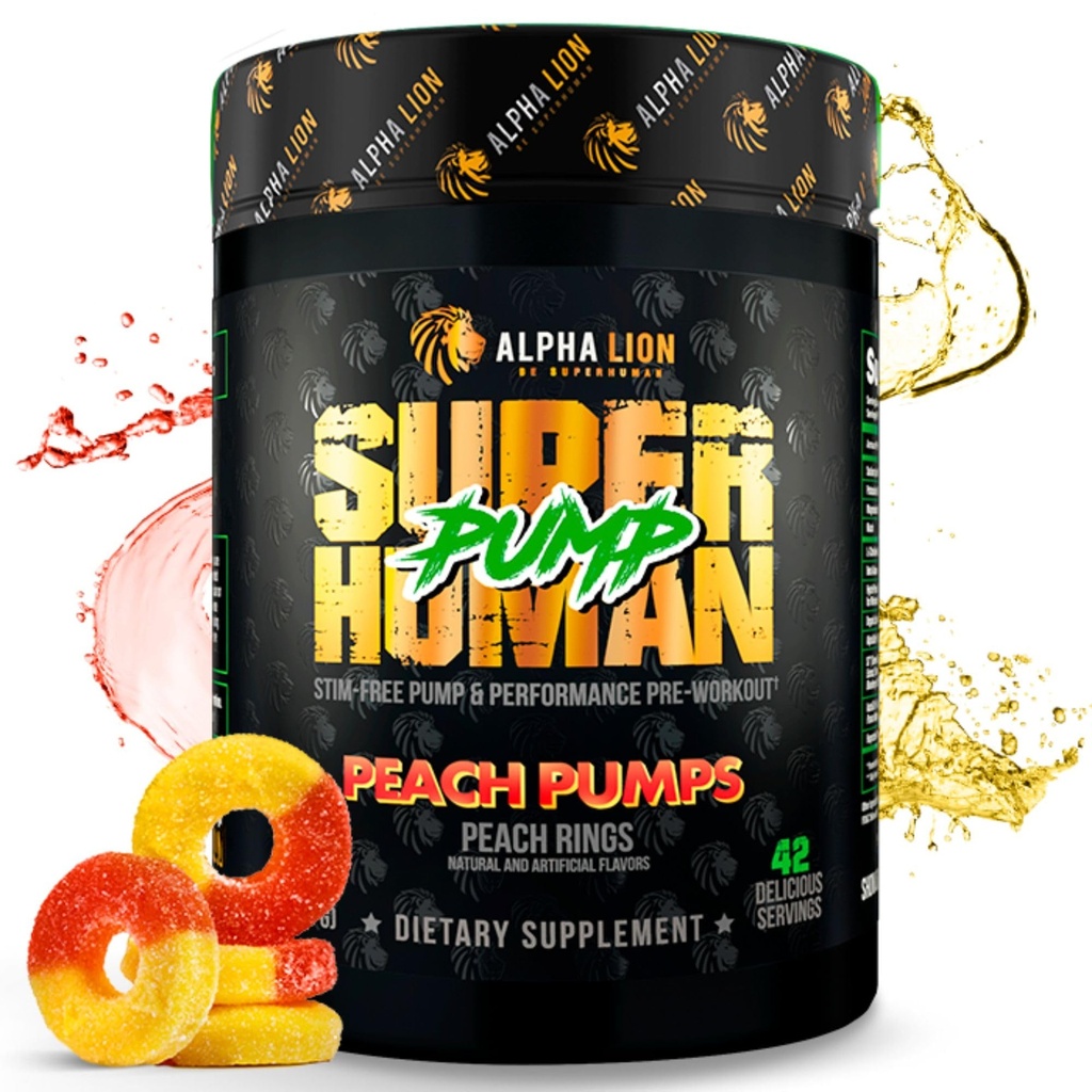 ALPHA LION Pompe Superhumaine Poudre de pré-entraînement, Nootropic Caféine & Stim Supplément gratuit de pré-entraînement, Booster d'oxyde nitrique, Muscle Gainer, Énergie et Focus (42 Serviettes, Peach Pumps Flavor)