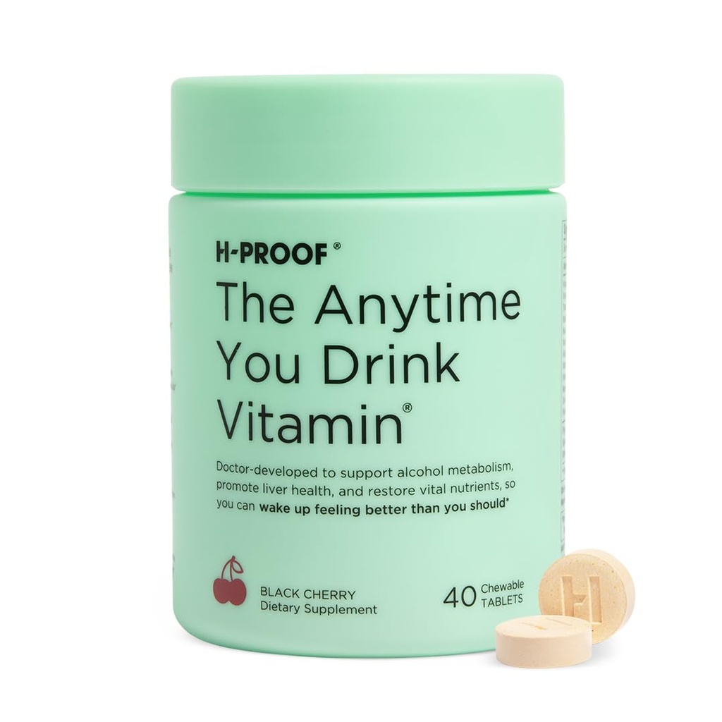 H-PROOF The Anytime You Drink Vitamine, Lever Gezondheid & Immuniteit Ondersteuning met Elektrolyten, Melkdistel, en Vitaminen B & C - 40 Kauwtabletten (20 Servings), Vegan, Zwarte Cherry