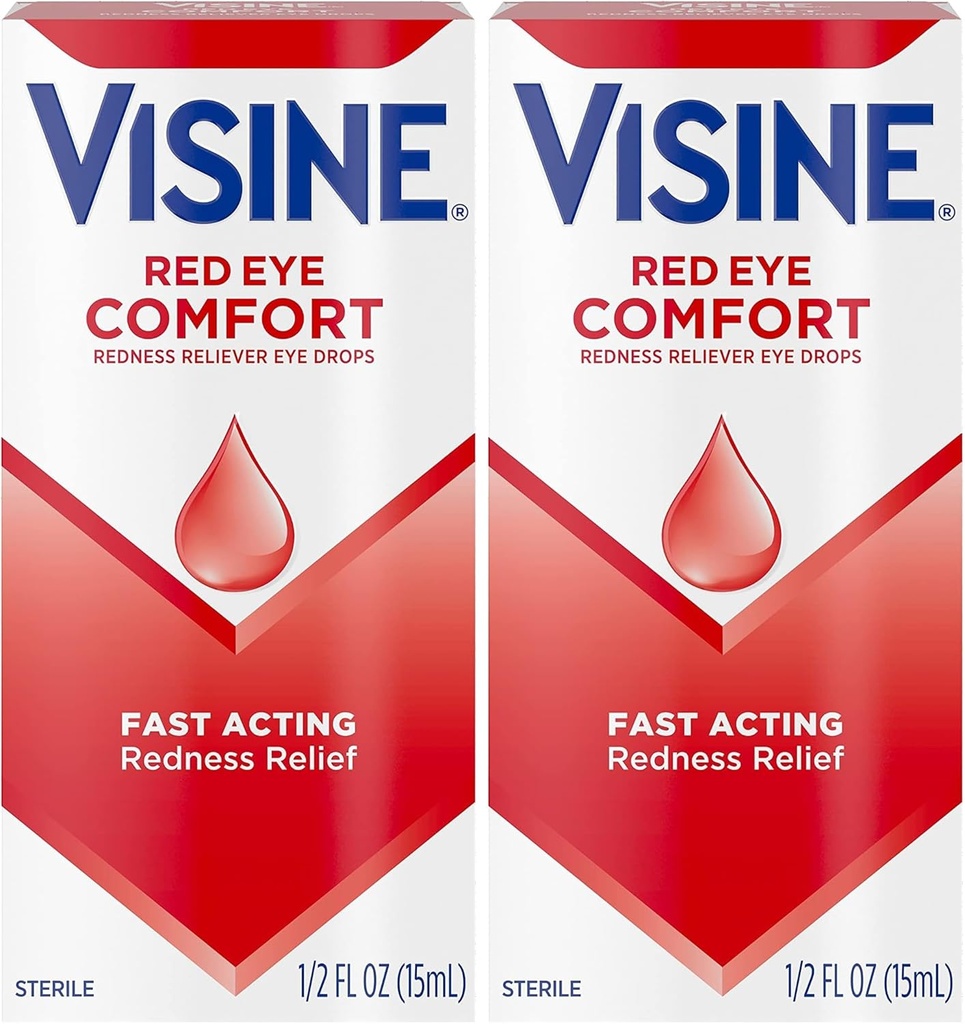 Visine Red Eye Comfort Redness Relief Eye Drops te helpen verlichten rode ogen als gevolg van kleine oogirritaties snel, Tetrahydrozoline HCl, 0,5 fl. oz (verpakking van 2)
