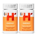Habit Energy Supplement 2 Pack (120 capsules) - nieuwe look, ondersteunt energie, geestelijke alertheid en focus, natuurlijke cafeïne, vitamine B & C, groene thee extract, veganistisch, niet-GMO