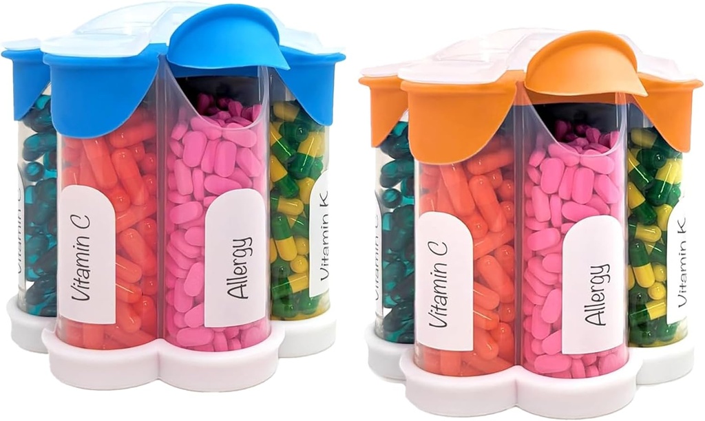 Extra grote pil Organizer dagelijks, wekelijks, maandelijkse supplement fles, leuke Blossom pil Dispenser met 7 XL Compartments (2 Pack Combo) (Lichtblauw en oranje)