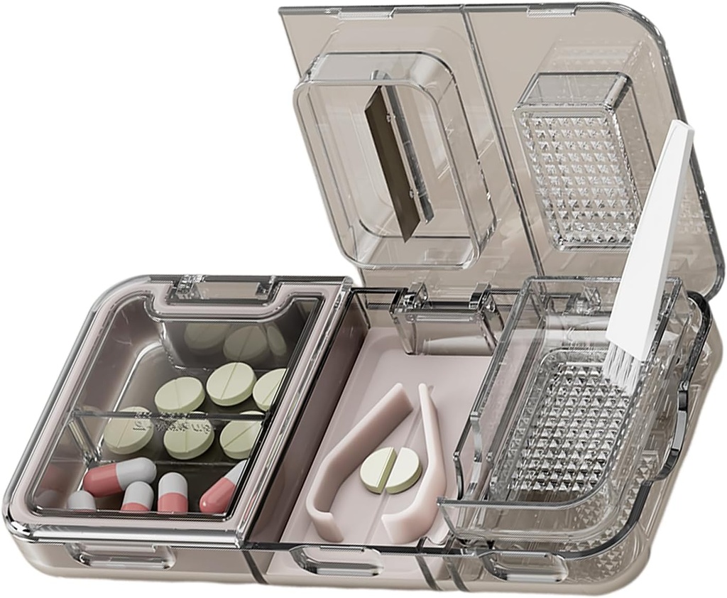 CFMOUR 3-in-1 Pillensnijder Splinter voor kleine of kleine grote pillen, Crusher Grinder met poederborstel Grind tabletten, Pillendrager voor opslag pillen, Mills voor ouderen, Kids&Pets, Zwart