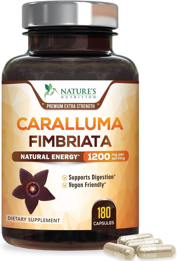 Pure Caralluma Fimbriata Extract Hooggeconcentreerd 1200mg - Natuurlijke Caralluma Fimbriata Capsules Endurance Support, Beste veganistisch supplement voor mannen en vrouwen, Niet-GMO - 180 capsules