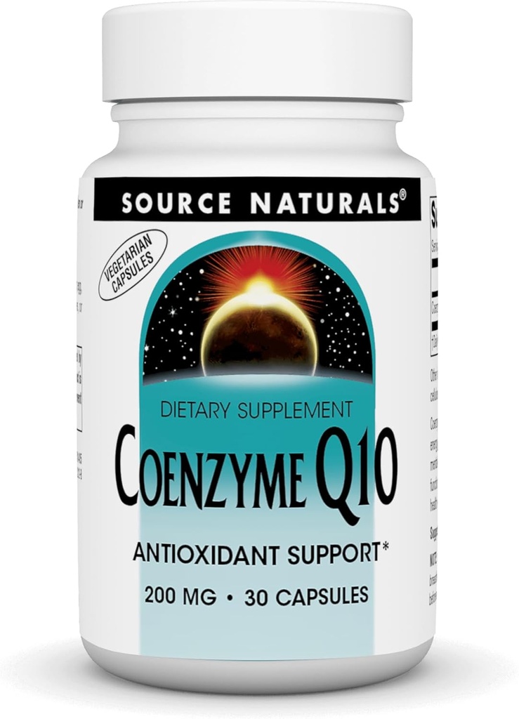 Bron Natuurlijken Co-enzym Q10, Antioxidant Ondersteuning* voor energieproductie, Hartfunctie Ondersteuning, Antioxidant Bescherming en gezonde Gums, 200 mg - 30 Vegetarische Capsules