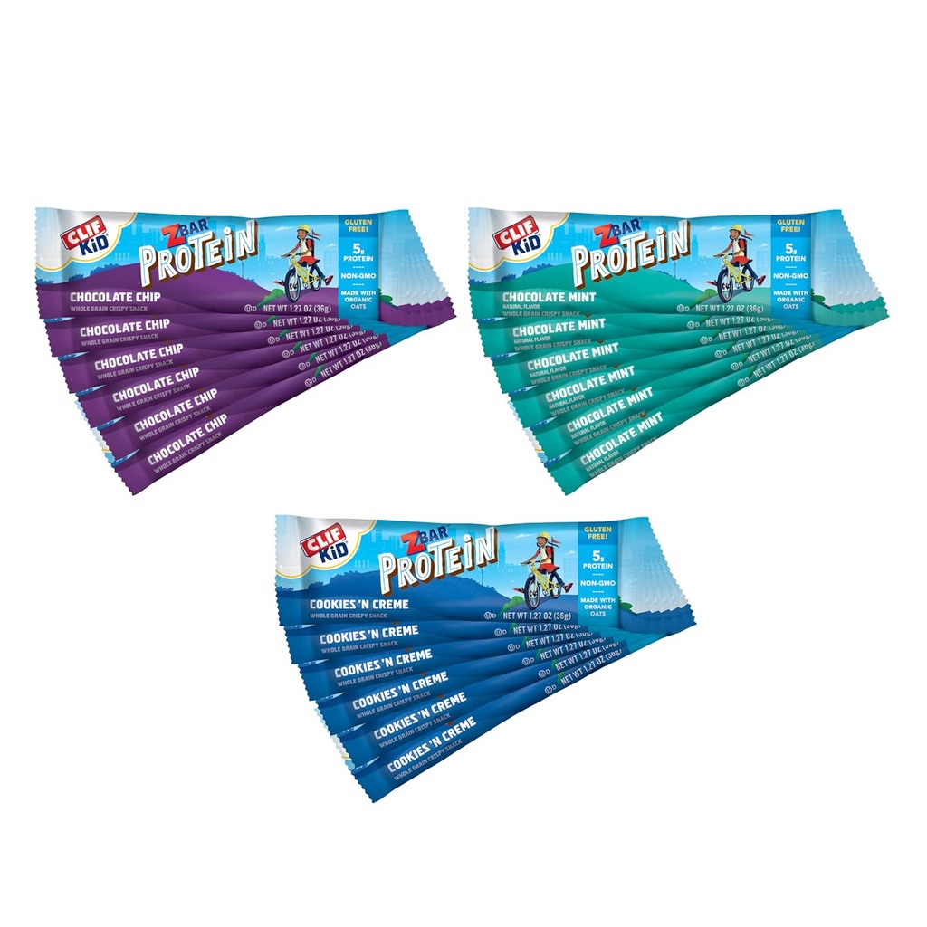 Zbar Proteïne - Chocoladechip, Chocolademunt en Cookies 'n Creme - Variety Pack - Crispy Snack Bars - Made with Organic Haver - Non-GMO - 5g Proteïne - Glutenvrije Proteïne Bars (18 Pack)