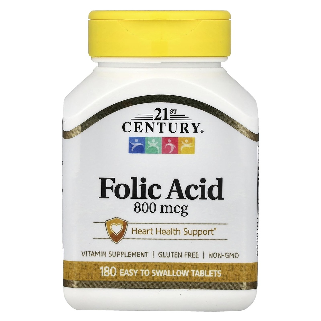 21ste eeuw 800 mcg Foliumzuur tabletten, Assorted, 180 Telling