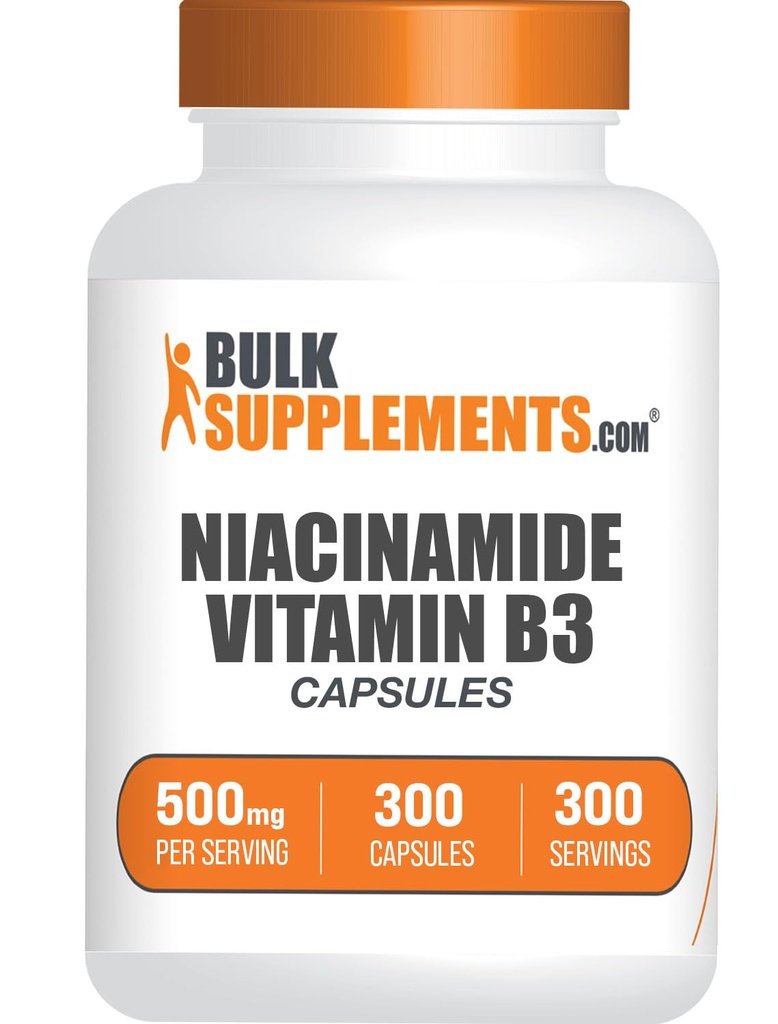 BulkSupplements.com Niacinamide Capsules - Niacinamide Supplement, Vitamine B3 Supplement, Niacinamide 500mg - Glutenvrij, 1 Capsule per portie, 300 Capsules (verpakking van 1)