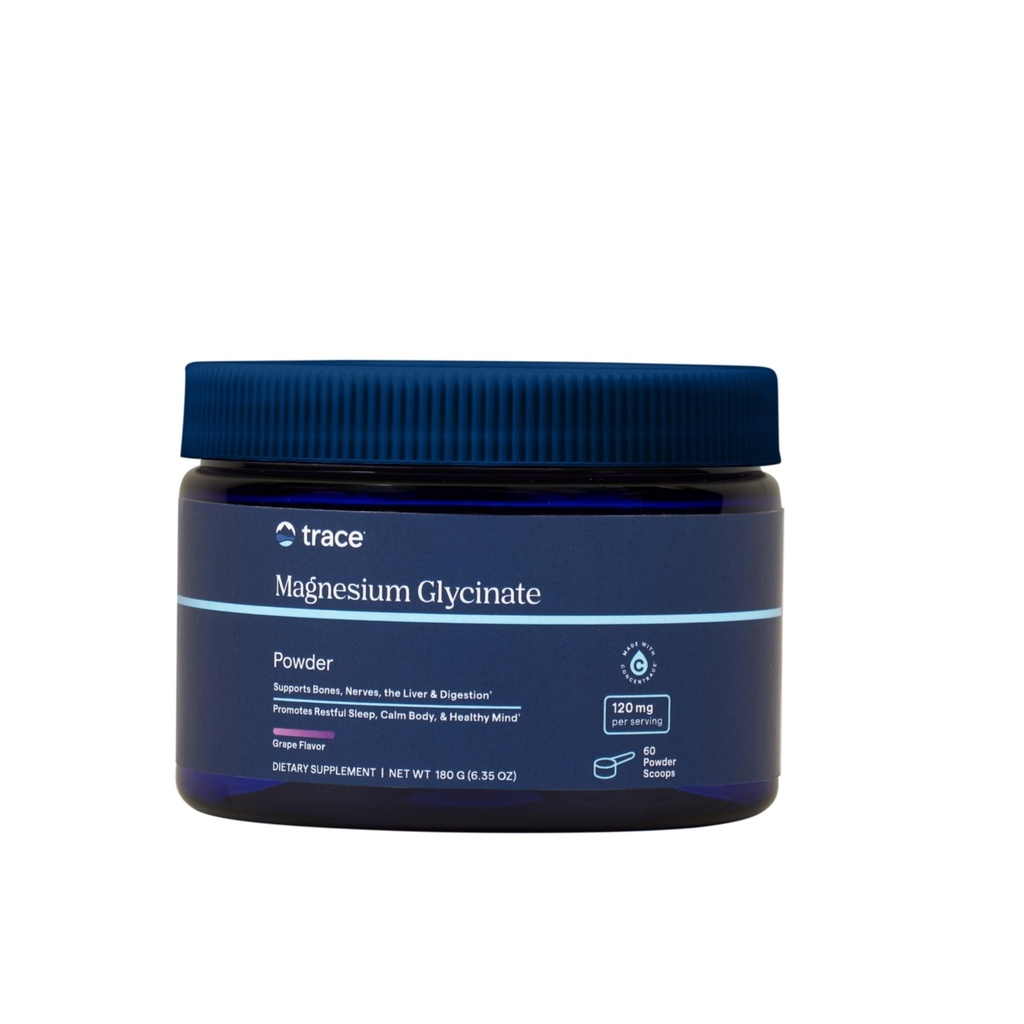 Trace Minerals Poudre de Glycinat de magnésium - Poudre de magnésium quotidienne pour le sommeil - Refroidissement de la boisson au lit - Naturel et doux - Raisin - 180g (60 portions)