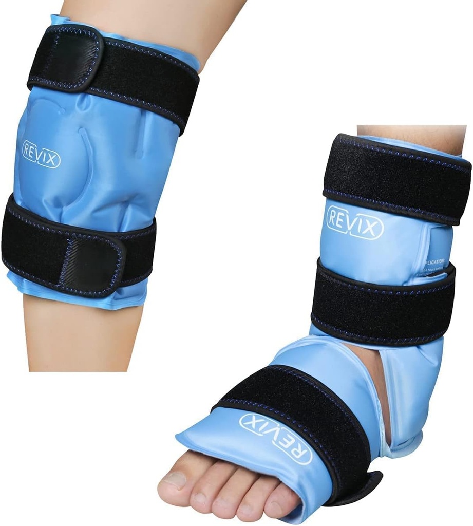 REVIX Enkel Ice Pack Wrap for Injuries Herbruikbaar en REVIX Ice Pack for Knie Pain Relief, Herbruikbare Gel Ice wrap for Leg Injuries