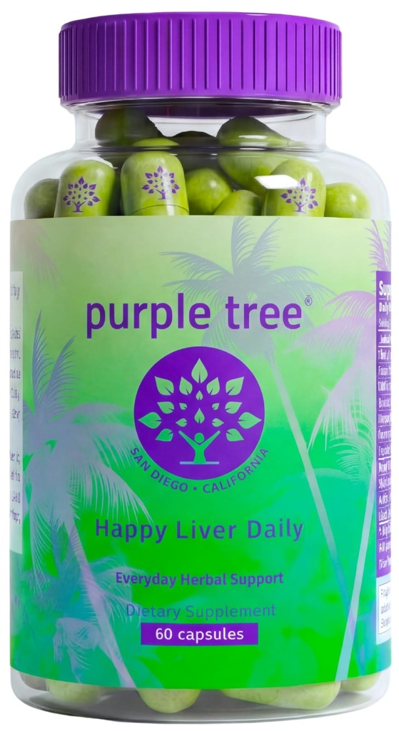 Paarse boom Gelukkige lever Dagelijkse lever Ondersteuning & reinigen met melk distel 80% Silymarin, Dandelion Root, Artichoke Leaf, Vine Tea DHM, Vitaminen & Meer - 60 Lever Detox Veggie Pillen