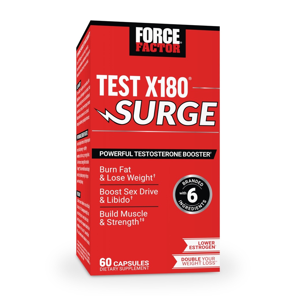 Force Factor Test X180 Support de testostérone pour les hommes, supplément d'amélioration de la vitalité masculine, promouvoir les muscles et la force, soutenir le poids, stimuler l'énergie longue durée, 60 capsules