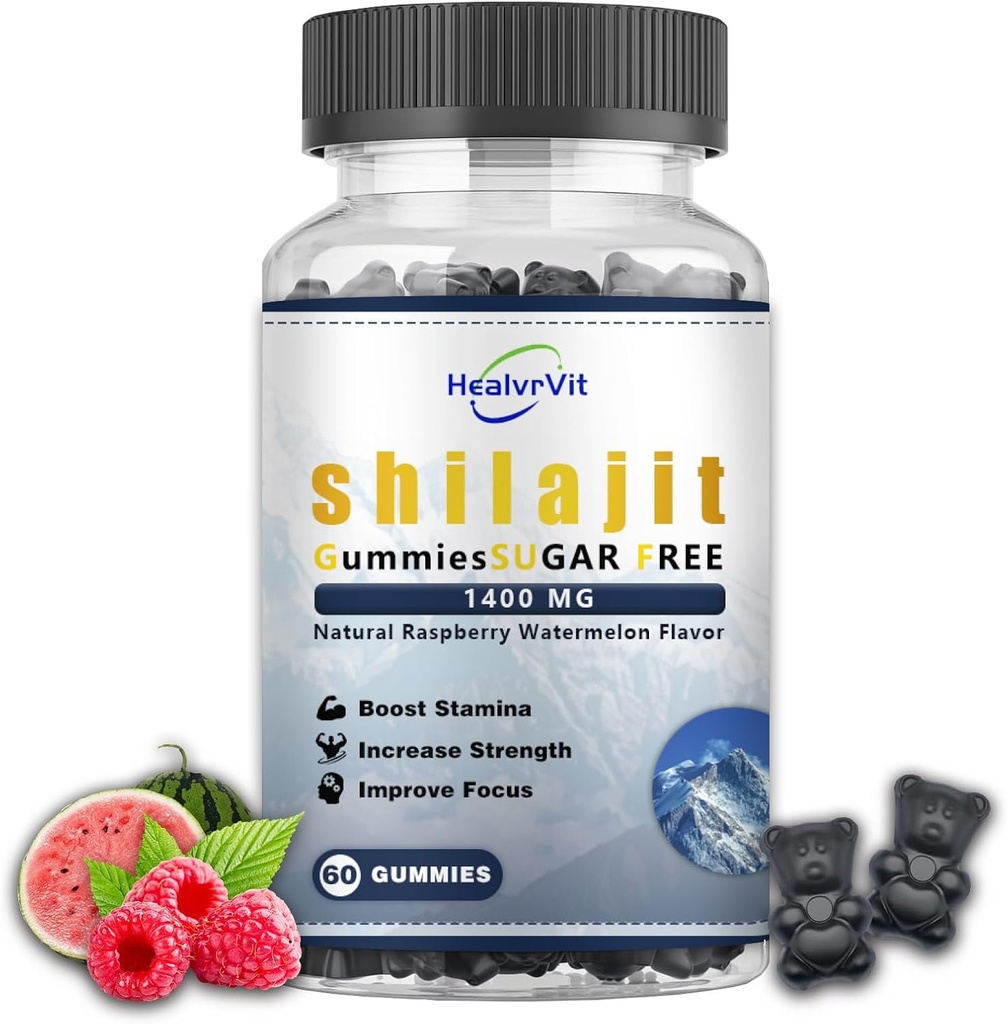 Shilajit Gummies for Men Fulvic Acid, Pure Shilajit for Men & Women, Shilajit Himalayan Organic for Energy, Sugar-Free, Watermelon Raspberry Flavor I 100% Natural & Organic I 60 Gummy