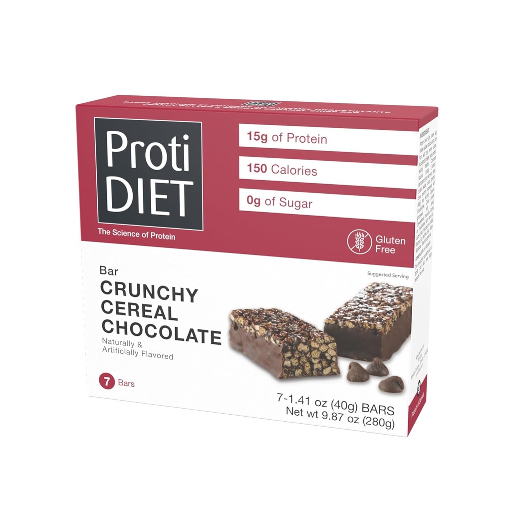 ProtiDIET Glutenvrij Crunchy cereal Chocolate Fiber Protein Bars - High Protein Snacks, Perfect On-the-Go Nutrition Snacks ter ondersteuning van een drukke en actieve Lifestyle - 7 proteïnerepen per doos