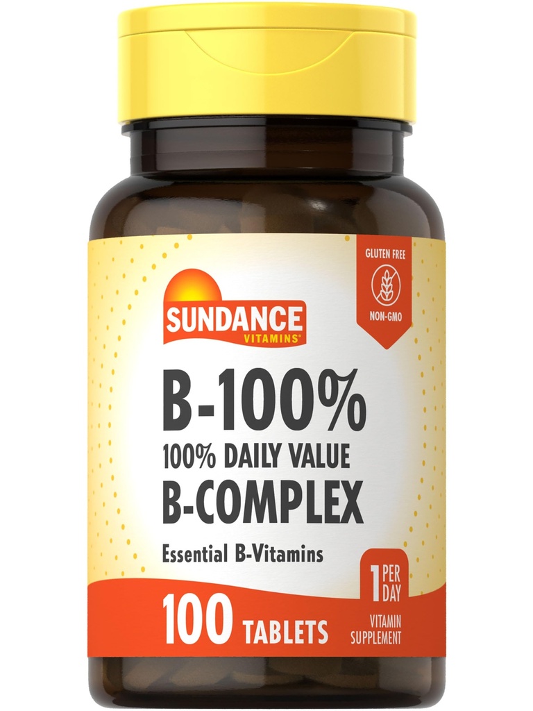 Sundance Vitamine B-complex 100% dagelijkse waarde 100 tabletten Vegetarische, niet-GMO, en Glutenvrije supplement