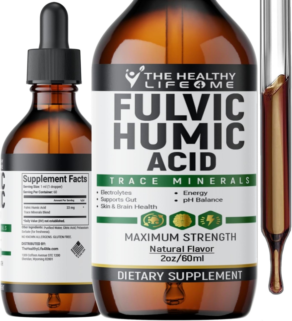 Acides fulvic + 72 minéraux traces Acides humiques fulvics Digestion Hydratation des kétos, supplément diététique Diminution de l'énergie Équilibre du pH Approvisionnement en 2 mois Vie saine 4 ME