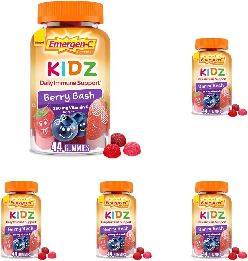 Emergen-C Kidz Daily Immune Support Dieetsupplementen, Gearomatiseerde Gummies met vitamine C en B Vitaminen voor Immune Support, Berry Bash - 44 Tellen (pakket van 5)
