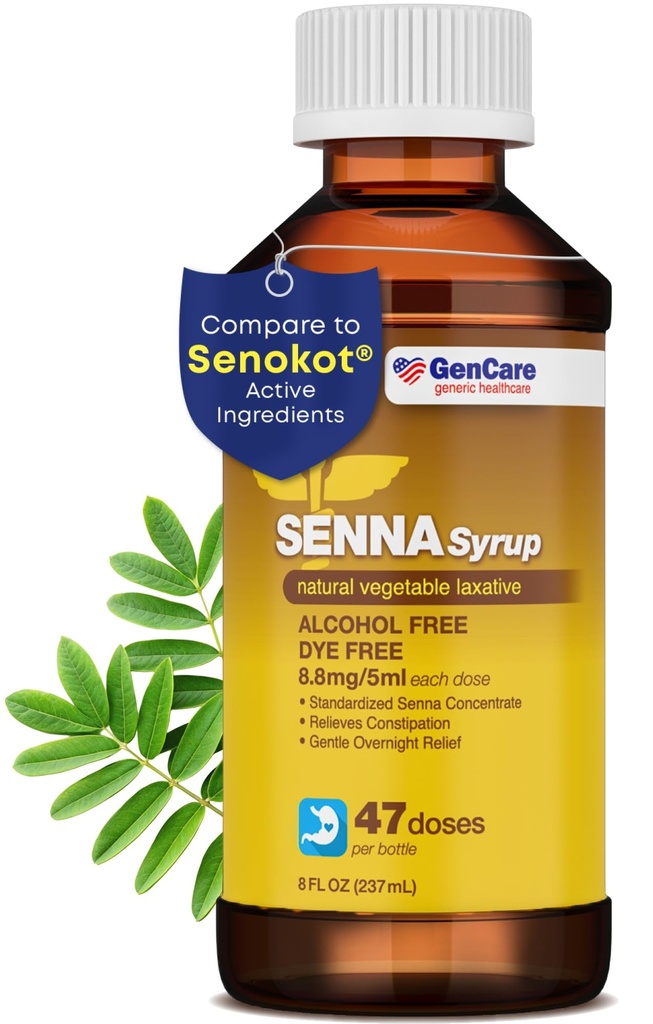 GenCare - Senna Syrup Liquid Laxative (8 Fl Oz Bottle) Alle natuurlijke plantaardige sennoïden Active Ingredient 