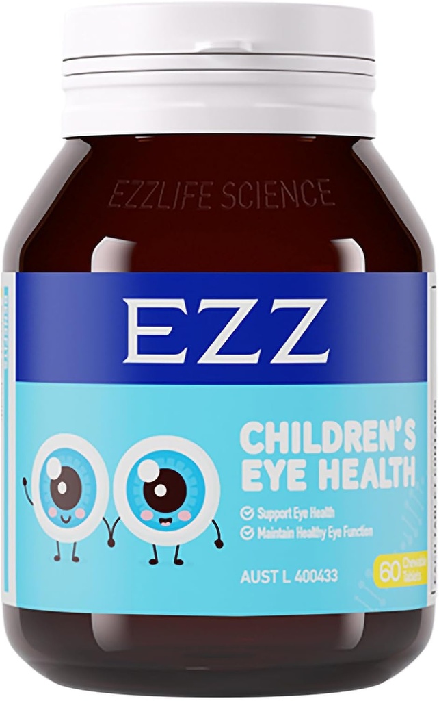EZZ Kinderen Ooggezondheid, Essentiële Oogvitaminen Luteïne en Zeaxanthine, Verlichting van visuele vermoeidheid en Verbeter Oogzicht, Natuurlijke en Vrij van Additieven, 60 Gemakkelijk Chew