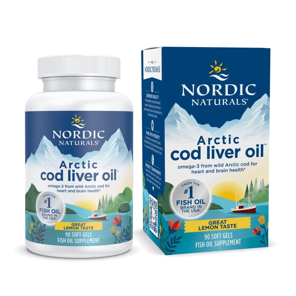 Nordic Naturals Arctic Cod Liver Oil, Citroen - 90 Zachte Gels - 750 mg Totaal Omega-3s met EPA & DHA - Hart en hersenen Gezondheid, Gezonde Immuniteit, Algehele Wellness - Non-GMO - 30 Servers