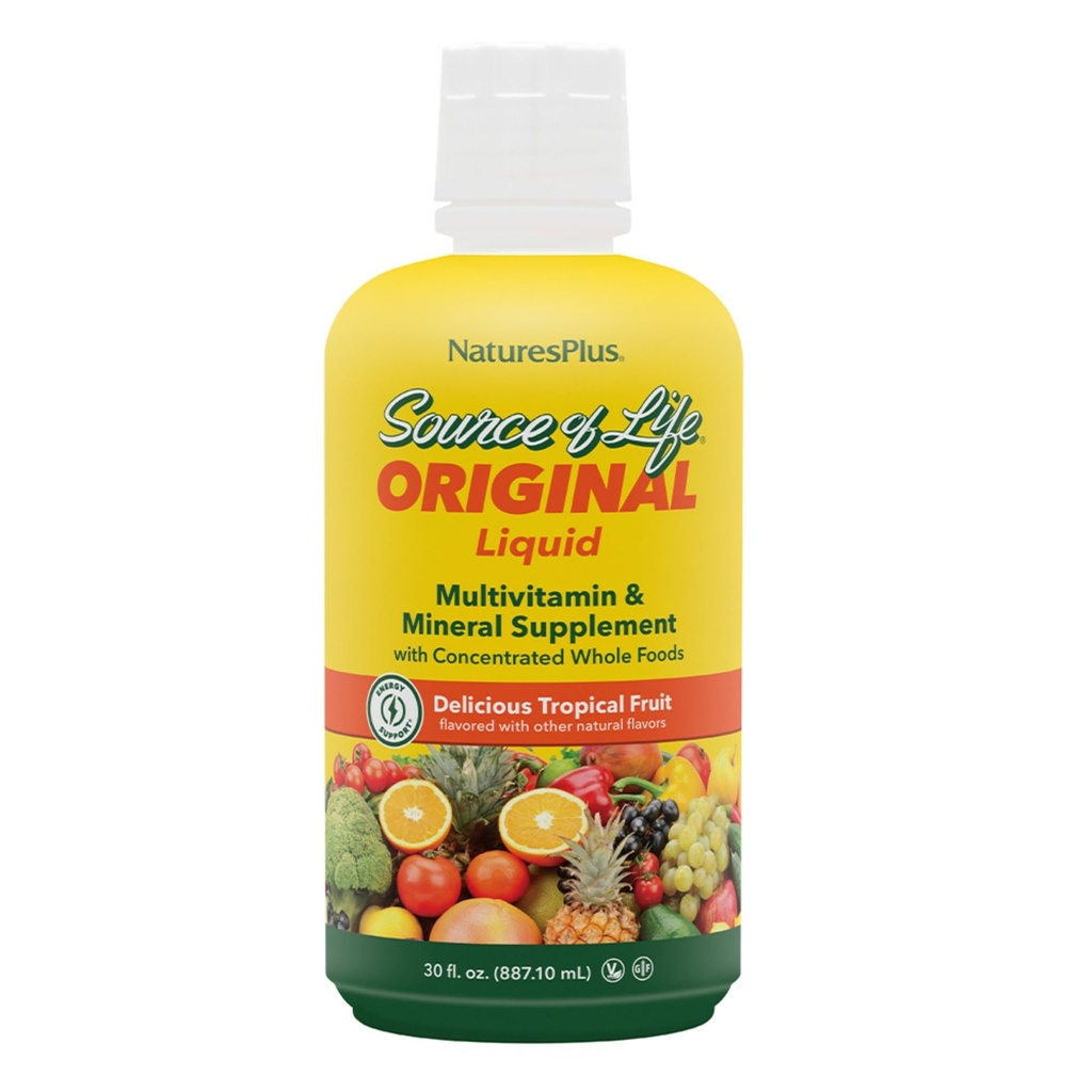NaturesPlus Source de vie Fruits liquides et tropicaux - 30 fl oz - Multivitamines et suppléments minéraux - Sans gluten, végétarien - 30 portions
