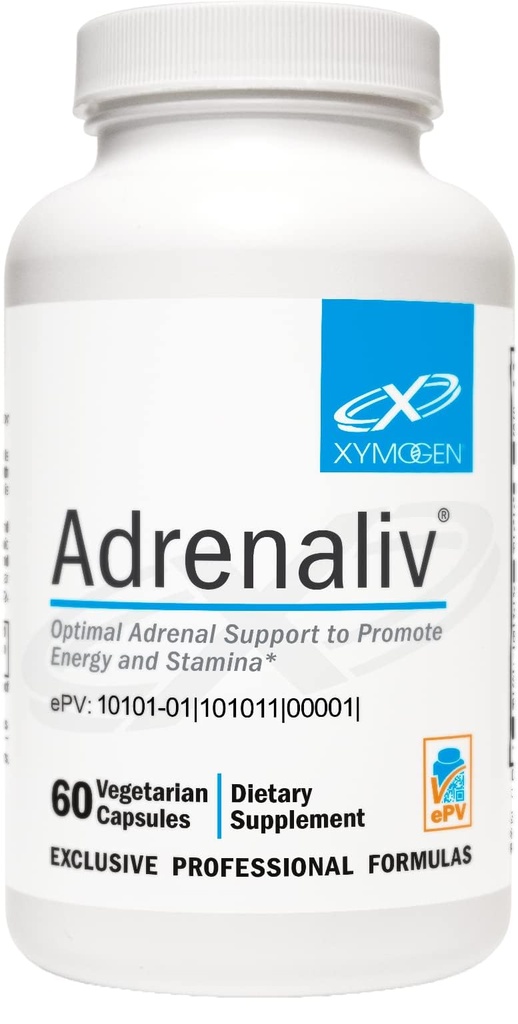 XYMOGEN Adrenaliv - Supplément de soutien adrénal pour promouvoir la réponse du corps au stress, promouvoir l'énergie et l'endurance - Rhodiola Rosea, Eleuthero, Complexe adrénal, réglisse, vitamine B6 (60 capsules)