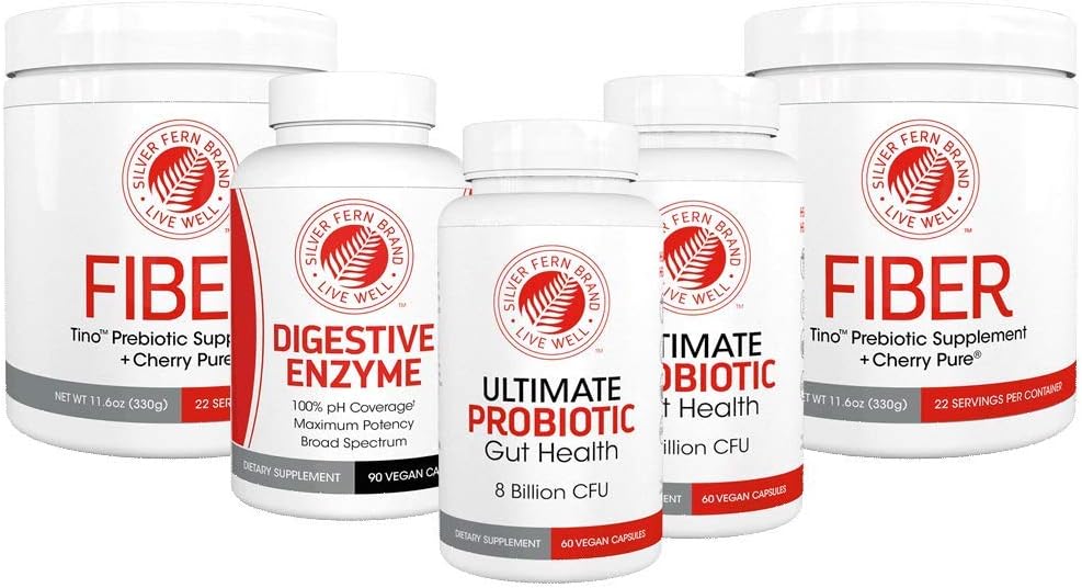 Silver Fern Brand 60 Day Digestief Systeem Reboot Kit - Gut Health Maintenance &Support - Probiotische, vezel- en spijsverteringsenzymen