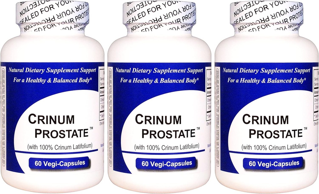 Crinum Prostate 3-Pack (60 Vegi Caps per fles) 100% Geconcentreerde Vietnamese Crinum Latifolium, Bevat GEEN Synthetische vulstoffen zoals Siliciumdioxide, Talk, Magnesium Sterate, enz.