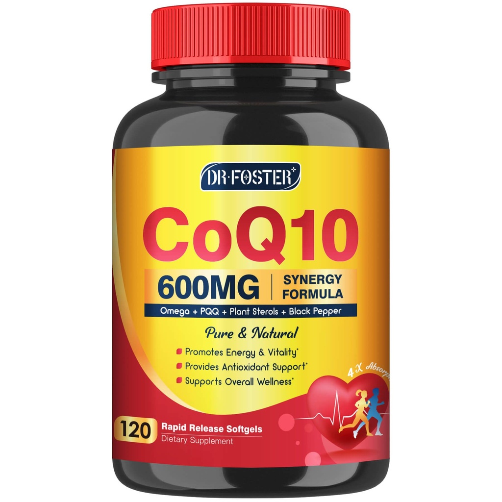 CoQ10 Supplément de 600 mg de softgels CoQ10 - CQ10 Coenzyme-Q10 avec Oméga 3 et PQQ et vitamine E, CoQ10 400mg de softgels, 60 portions