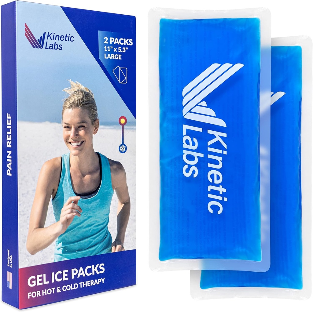 Herbruikbare Gel Ice Packs for Injuries by Kinetic Labs (2 Pack) - Hot Cold Packs for Injuries 11" x 5.3" - Flexibele Ice Packs for Back Head Knie Schouders Neck Enkel Elbow Voet Hoofdpijn Chirurgie (Grote)