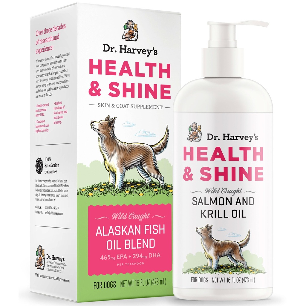 Dr Harvey's Health & Shine Alaskan Fish Oil Blend pour chiens - soutient le cœur, le cerveau et les yeux sains (16 fl. oz.)
