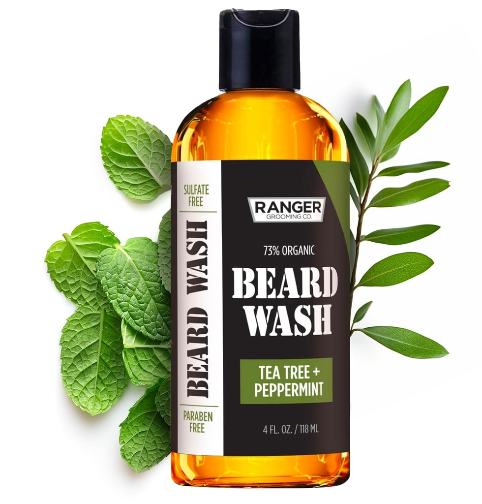 Leven Rose Beard Wash Shampoo van Ranger Grooming Co, Sulfate Gratis natuurlijke baardreiniger & Conditioner voor mannen, Tea Tree & Peppermint voor Groei & Verdikking, Paraben Gratis 4 oz