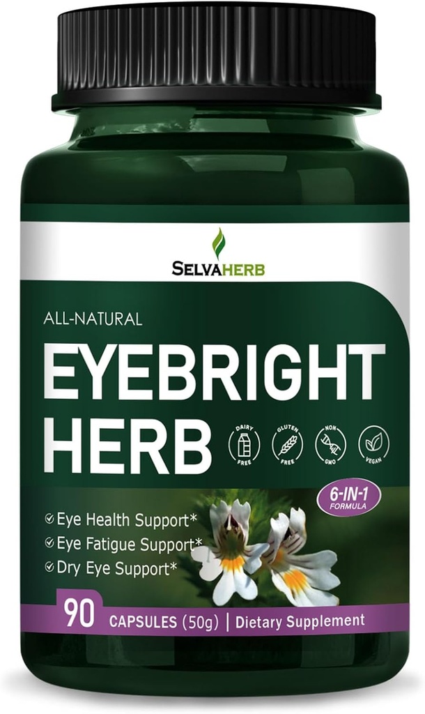 Eyebright Herb Capsules, natuurlijk kruidenextract voor ooggezondheidsondersteuning, oogvermoeidheid Ondersteuning en droge oogondersteuning. 90Capsules
