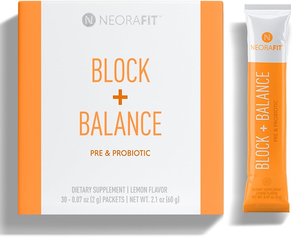 NeoraFit - Block+Balance Pre en Probiotic Powder - Dagelijks gebruik, Craving Support, Vitamine C & B Blend, Handige Stick Packs - 30 Tel.