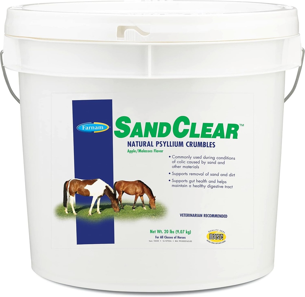 Farnam SandClear Psyllium Crumbles Supplément pour chevaux, aide à enlever le sable de Colon et soutient la santé digestive, pommes/molasses Saveur, 20 lbs.