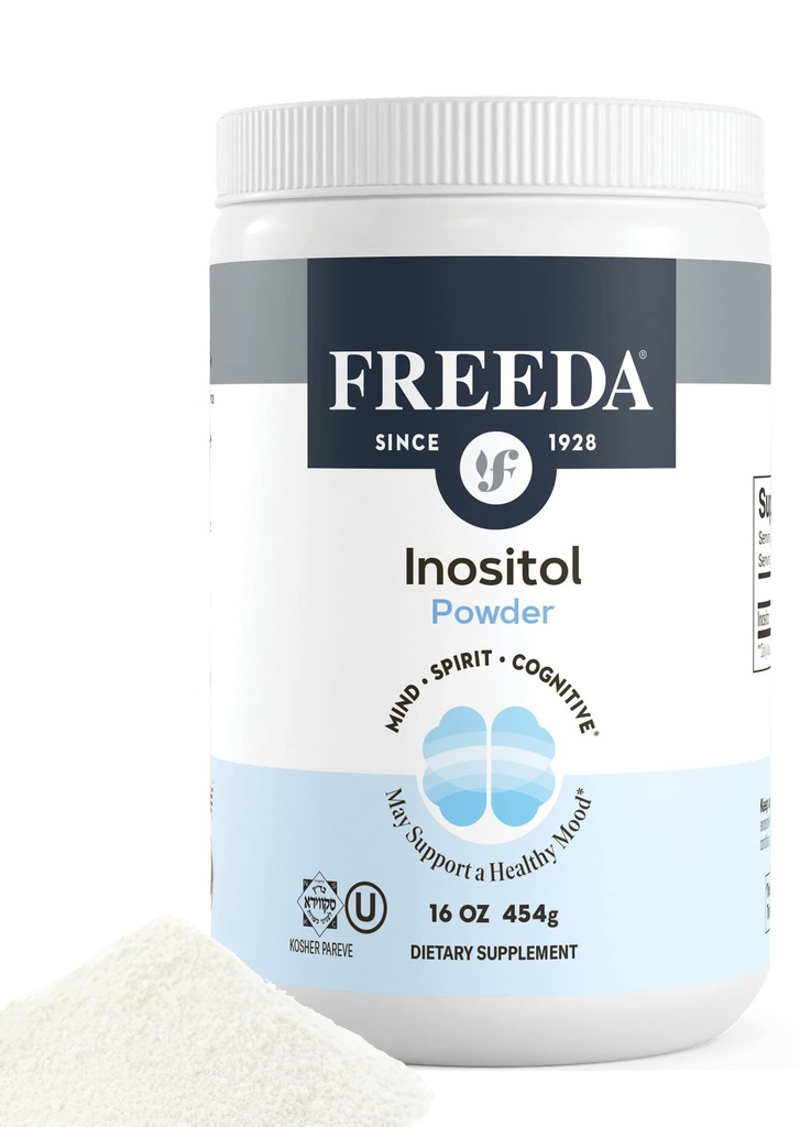 FreeDA Pure Poudre de Myo-Inositol – Vitamine B8 pour la santé hormonale, l'humeur et cellulaire – soutient la fertilité, le focus, l'énergie et le système nerveux – Kosher, végétalien, non-OGM, sans gluten (16 oz)