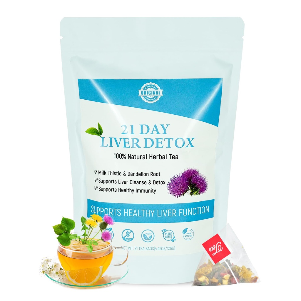 Laicuherb Lait Thistle Detox foie Thé pour la digestion et l'immunité, naturel 21 jours foie Nettoyer le thé à base de plantes pour le nettoyage du foie et soin de l'estomac, sans caféine, 21 sachets de thé