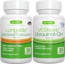 Longvida Curcumin 500mg + VESIsorb Ubichinol-QH Advanced CoQ10 100mg Bundle, Ultra Bio available Curcumin with Bio available & Fast-Acting Ubichinol, by Igennus