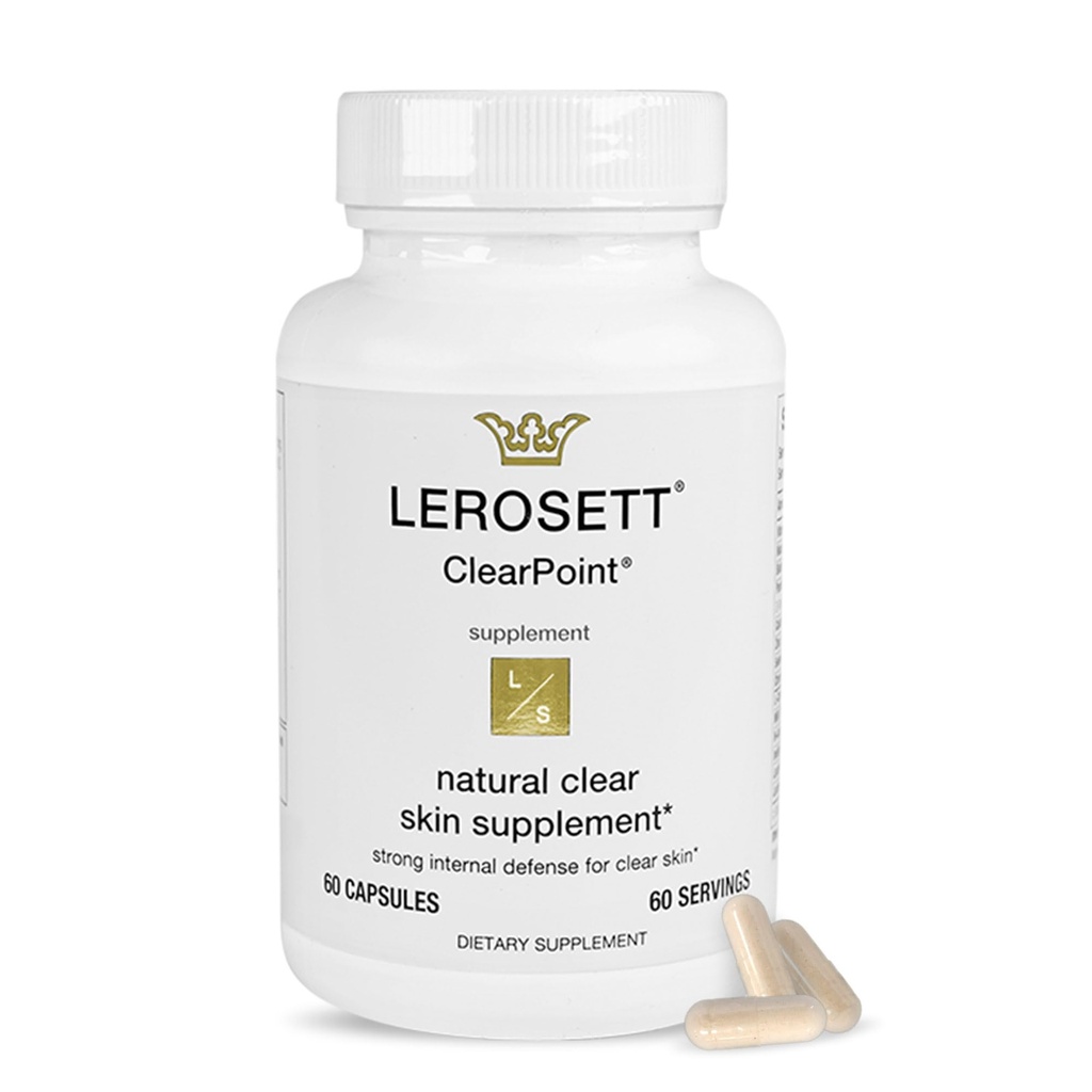 LEROSETT ClearPoint pilules anti-acné, suppléments naturels pour le traitement de l'acné hormonal et kystique pour la peau huileuse et les ruptures. 60 Casquettes