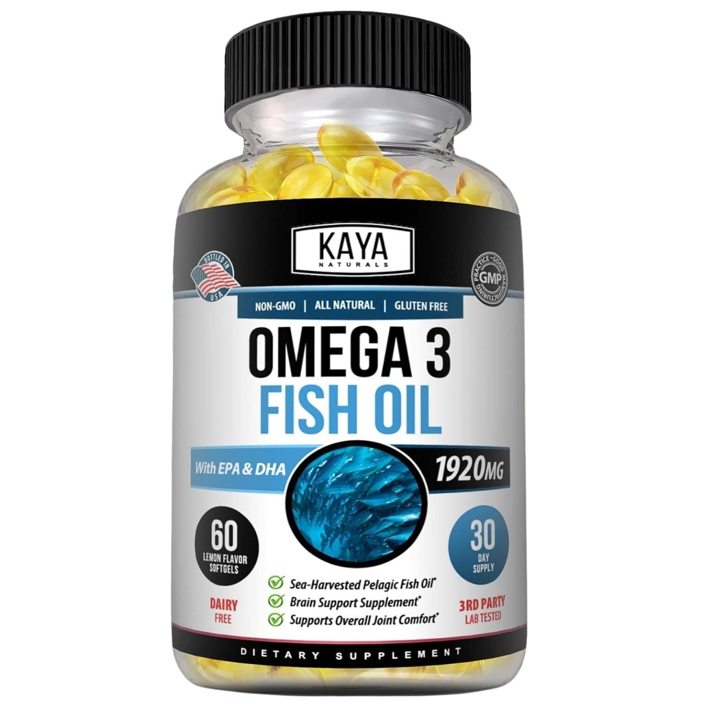 Kaya Naturals Omega 3 Supplement - Nature Made Omega 3 Fish Oil - 100% Pure Sea Harvested Pelagic Fish Oil met No Fishy Aftersmaak - 60 Count Softgels