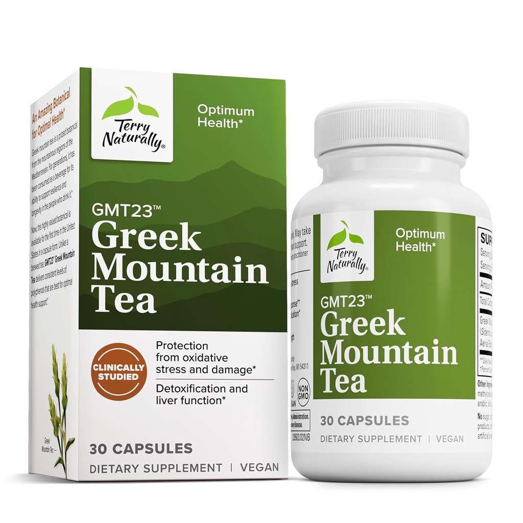 Terry naturellement GMT23 Thé de montagne grec - Supplément diététique pour le soutien de la cible - Supplément de santé digestif pour la santé du foie - Supplément à base de plantes avec des antioxydants - 30 Capsules