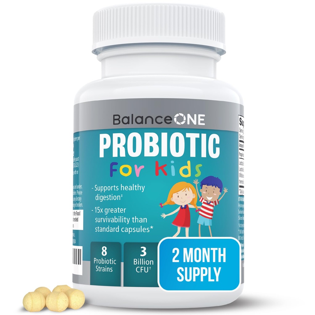 Équilibre ONE Probiotique pour enfants libérés dans le temps – Jusqu'à 15x Une meilleure survie – 3 milliards UFC – Gut et soutien digestif pour les enfants – sans sucre, facile à avaler, 2 mois d'approvisionnement