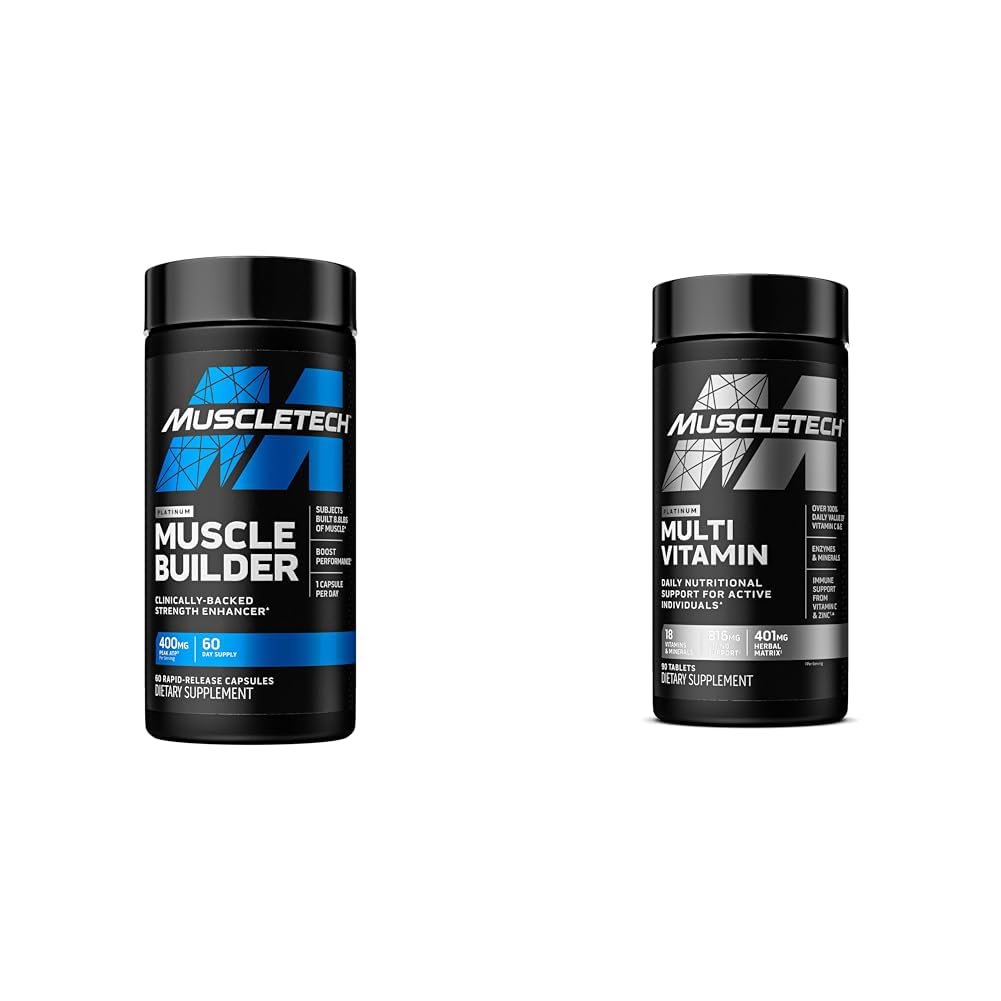 MuscleTech Muscle Builder met 400mg Peak ATP en Platinum Multivitamine met Amino Support Matrix en Vitamine C - Muscle Building en Immune Support Supplement Bundle voor mannen en vrouwen